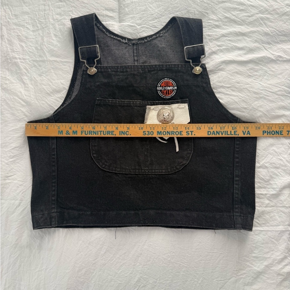 Harley Davidson Patch Women’s Black Denim Cropped Vest Bikercore Biker Size L - Picture 5 of 7